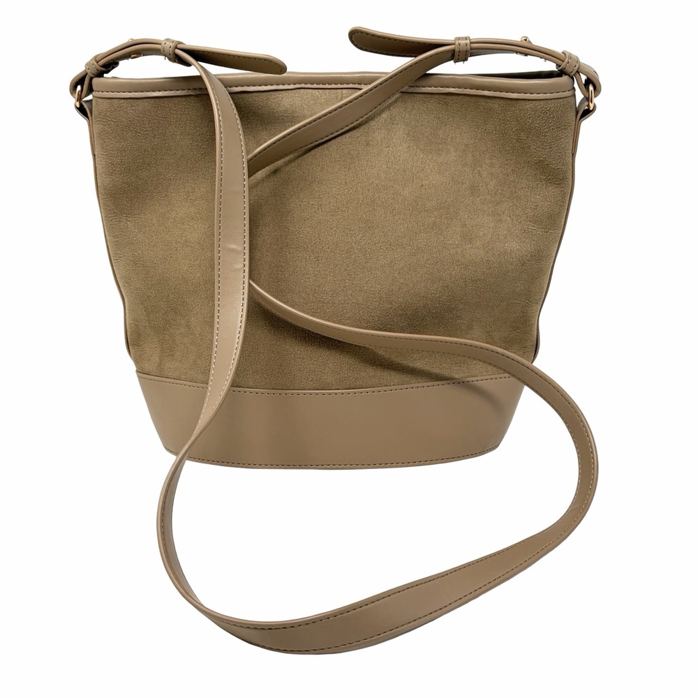 LOFT Faux Suede Leather Bucket Bag in Tan/ Beige
